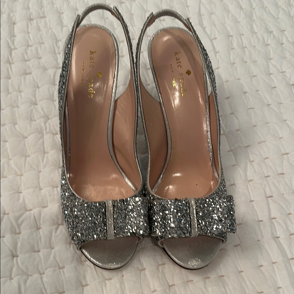 Kate Spade Silver Crystal Embellished Slingback Heels